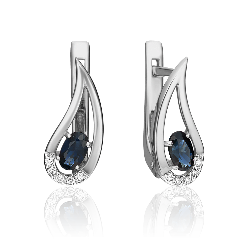 Серьги с английским замком из белого золота с сапфиром и бриллиантами 02-0380-00-105-1120-30