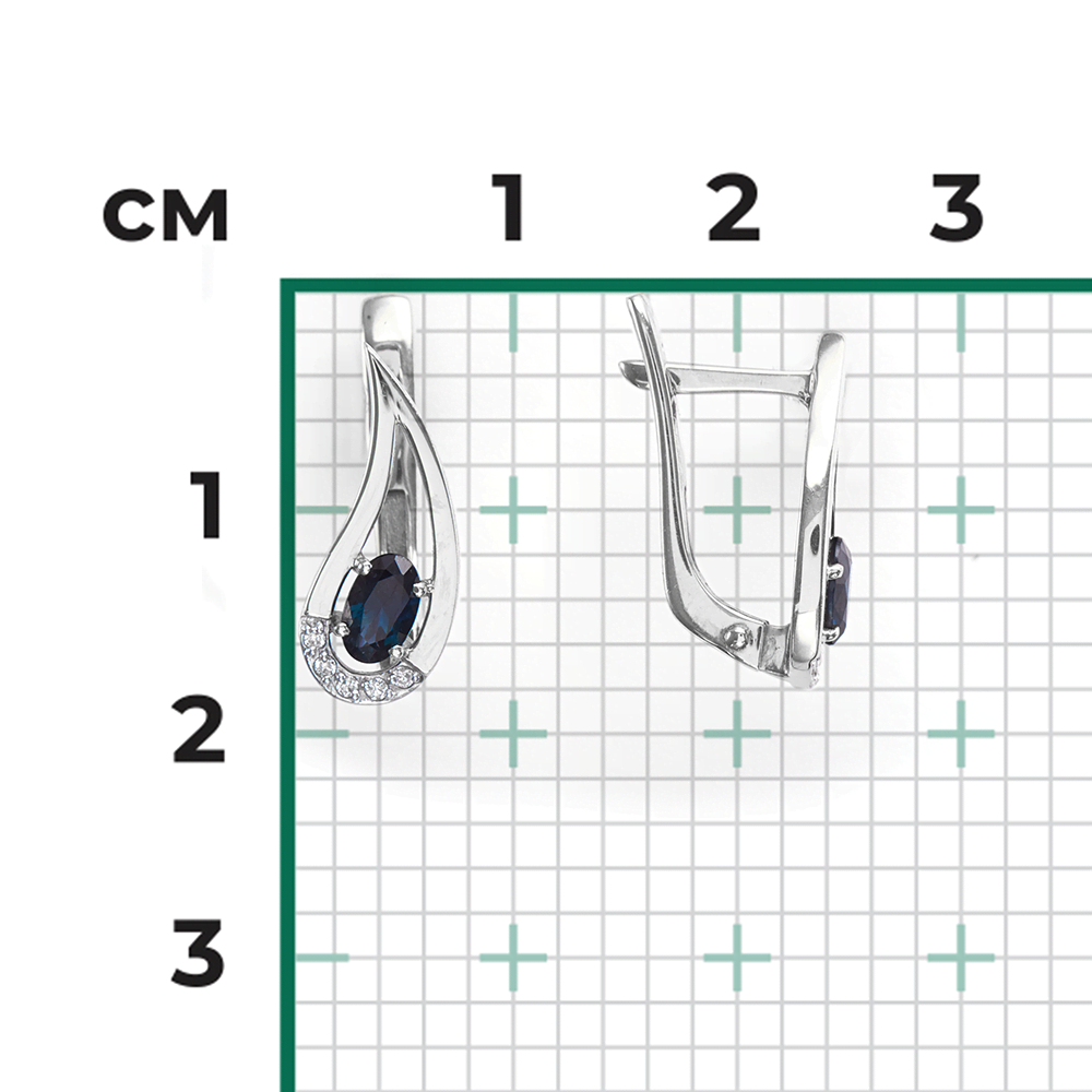 Серьги с английским замком из белого золота с сапфиром и бриллиантами 02-0380-00-105-1120-30