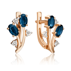 Серьги с английским замком из красного золота с сапфирами и бриллиантами 02-0381-00-105-1110-30