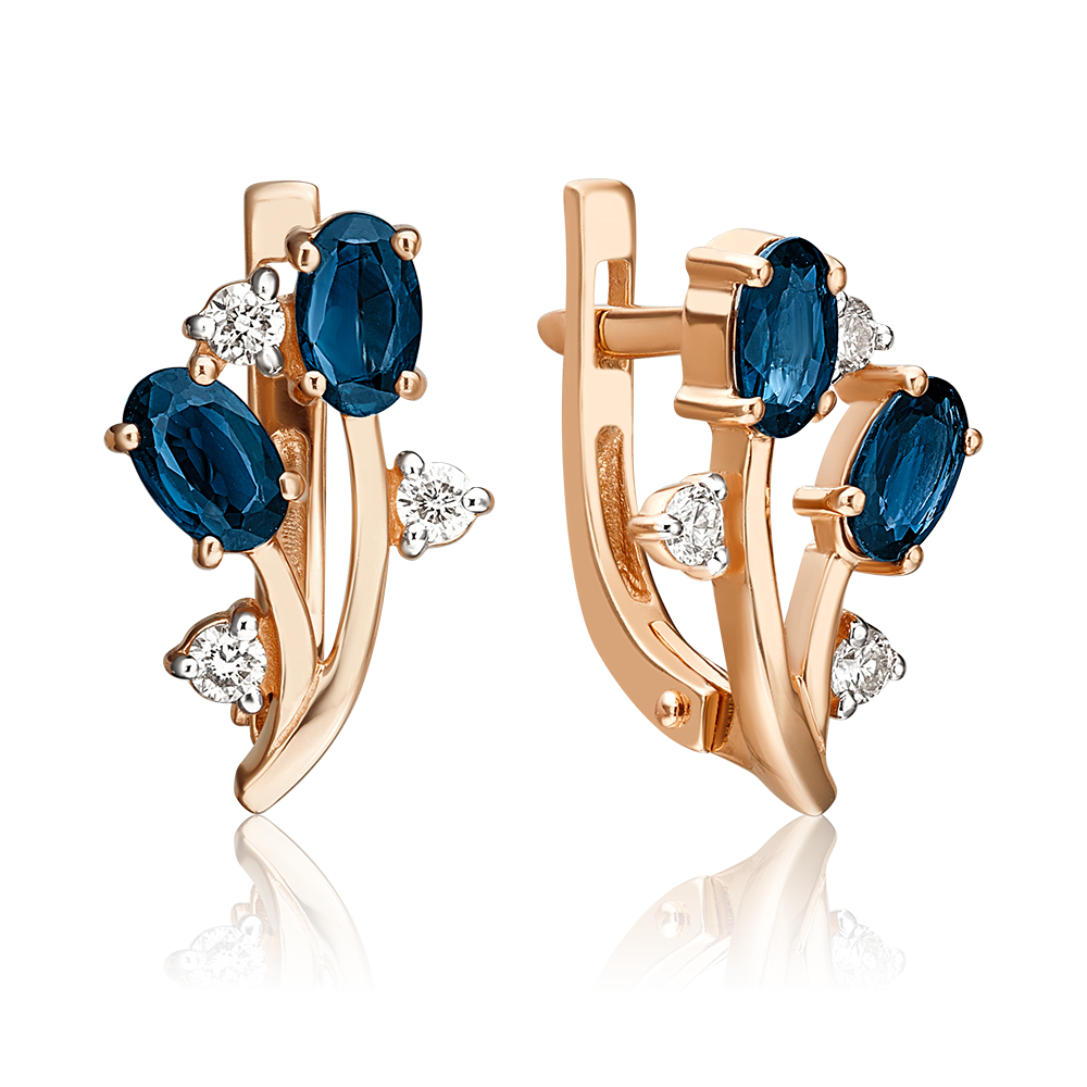 Серьги с английским замком из красного золота с сапфирами и бриллиантами 02-0381-00-105-1110-30