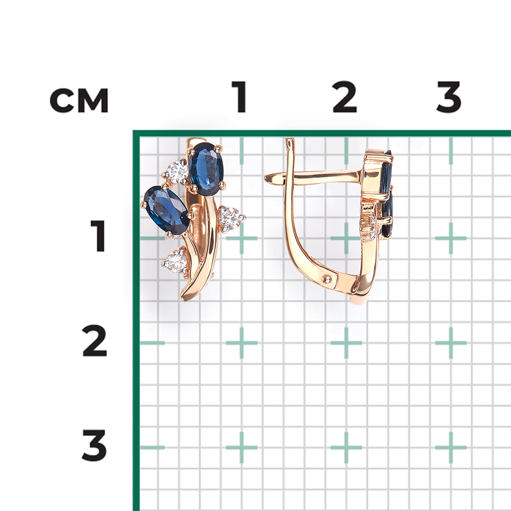 Серьги с английским замком из красного золота с сапфирами и бриллиантами 02-0381-00-105-1110-30