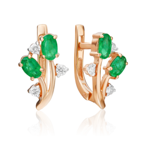 Серьги с английским замком из красного золота с изумрудами и бриллиантами 02-0381-00-106-1110-30
