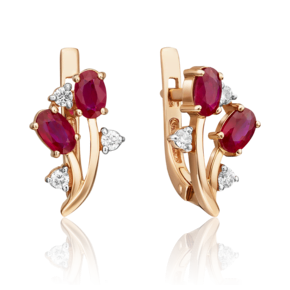 Серьги с английским замком из красного золота с рубинами и бриллиантами 02-0381-00-107-1110-30