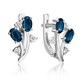 Серьги с английским замком из белого золота с сапфирами и бриллиантами 02-0382-00-105-1120-30