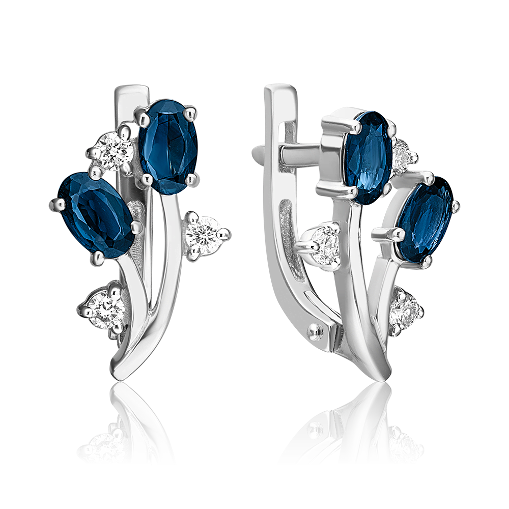 Серьги с английским замком из белого золота с сапфирами и бриллиантами 02-0382-00-105-1120-30