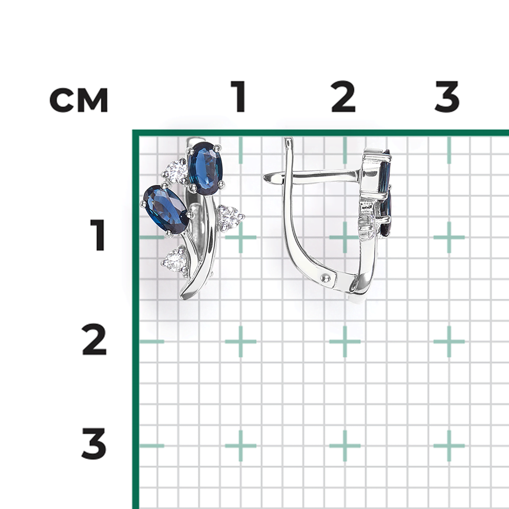 Серьги с английским замком из белого золота с сапфирами и бриллиантами 02-0382-00-105-1120-30
