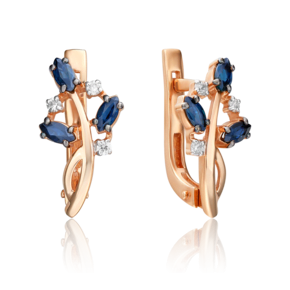 Серьги с английским замком из красного золота с сапфирами и бриллиантами 02-0383-00-105-1110-30