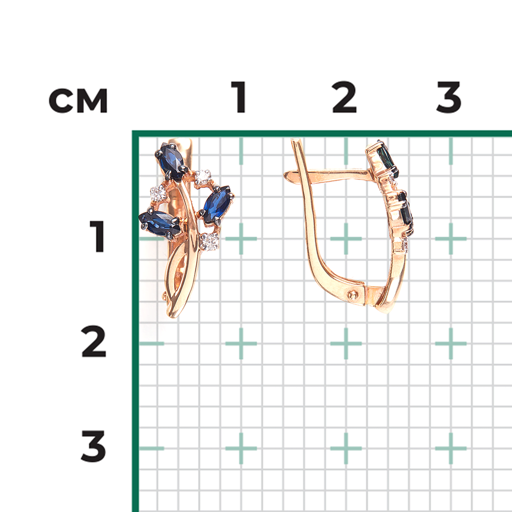 Серьги с английским замком из красного золота с сапфирами и бриллиантами 02-0383-00-105-1110-30