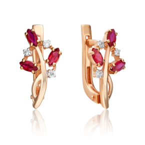 Серьги с английским замком из красного золота с рубинами и бриллиантами 02-0383-00-107-1110-30