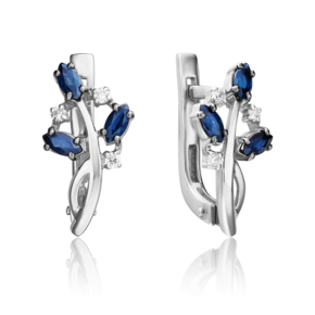 Серьги с английским замком из белого золота с сапфирами и бриллиантами 02-0384-00-105-1120-30