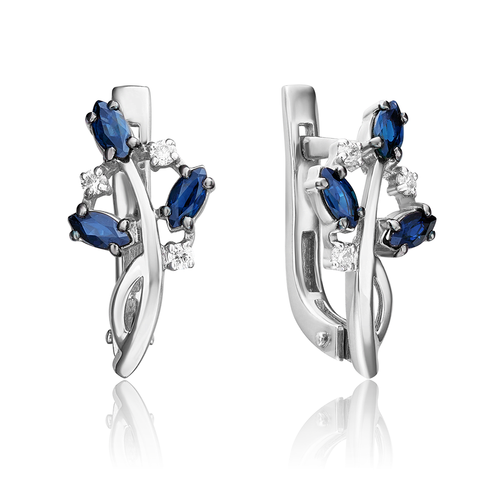 Серьги с английским замком из белого золота с сапфирами и бриллиантами 02-0384-00-105-1120-30