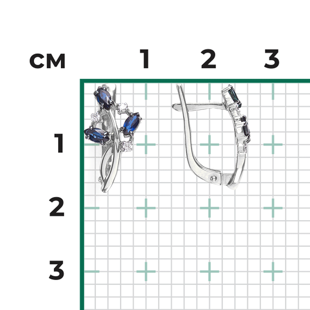 Серьги с английским замком из белого золота с сапфирами и бриллиантами 02-0384-00-105-1120-30