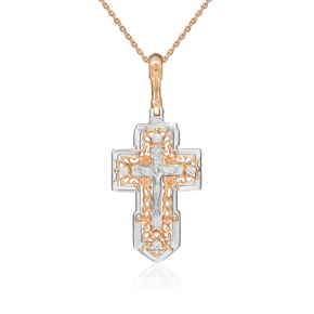 Православный крест из комбинированного золота с фианитами 03-1823-00-401-1111-03