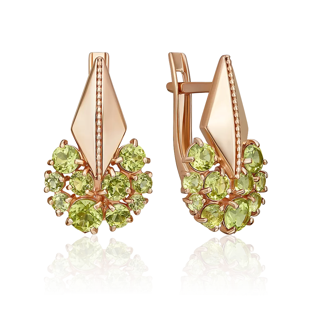 Серьги с английским замком из красного золота с хризолитами 02-5400-00-205-1110