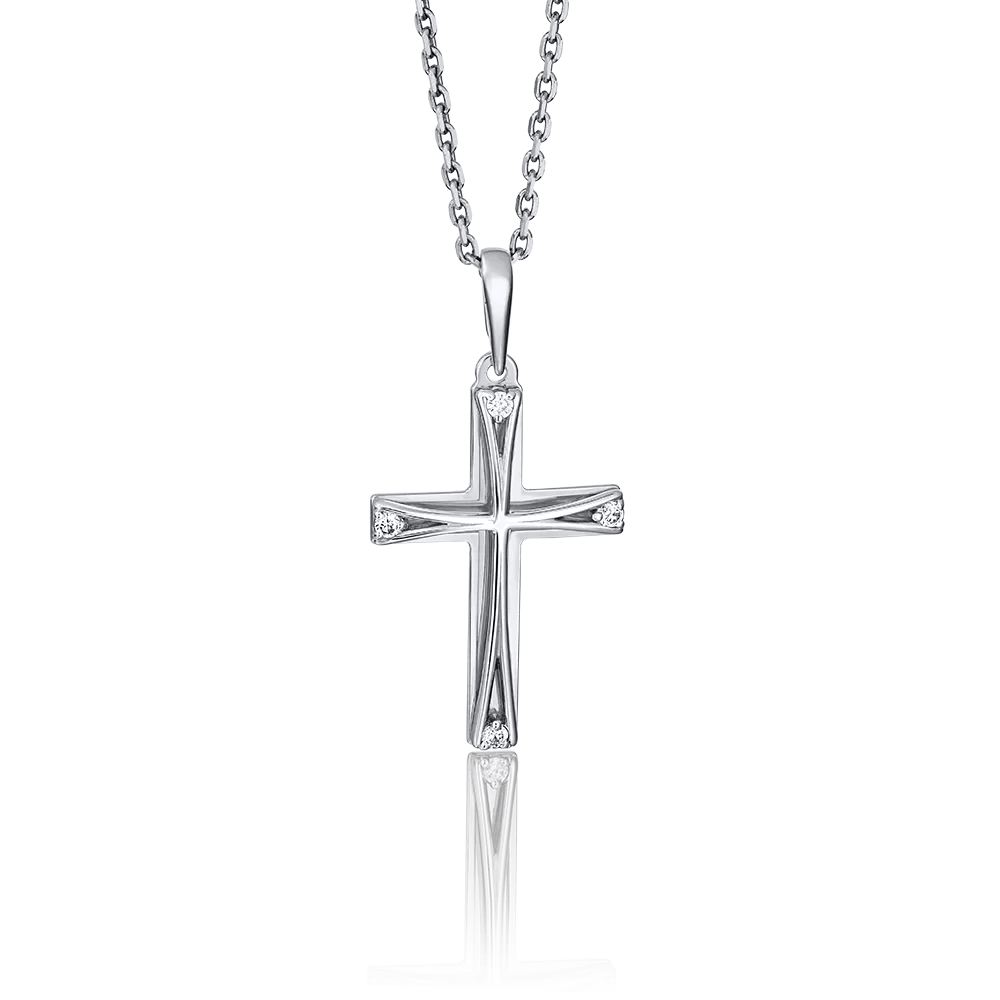 Декоративный крест из белого золота с фианитами 03-2735-00-401-1120-03