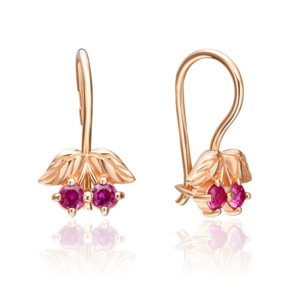 Детские серьги «Вишни» с французским замком из красного золота с фианитами 02-2878-00-404-1110-03