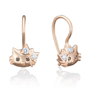 Детские серьги «Котята» с французским замком из красного золота с фианитами 02-2880-00-403-1110-03