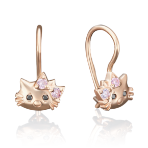 Детские серьги «Котята» с французским замком из красного золота с фианитами 02-2880-00-404-1110-03