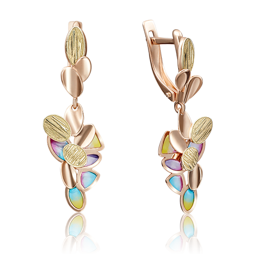 Серьги с английским замком из комбинированного золота с эмалью 02-4175-00-000-1113-48