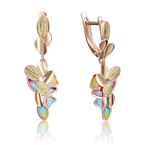 Серьги с английским замком из комбинированного золота с эмалью 02-4175-00-000-1113-48