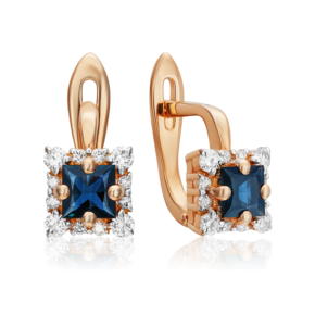 Серьги с английским замком из красного золота с сапфиром и бриллиантами 02-4879-00-105-1110-30