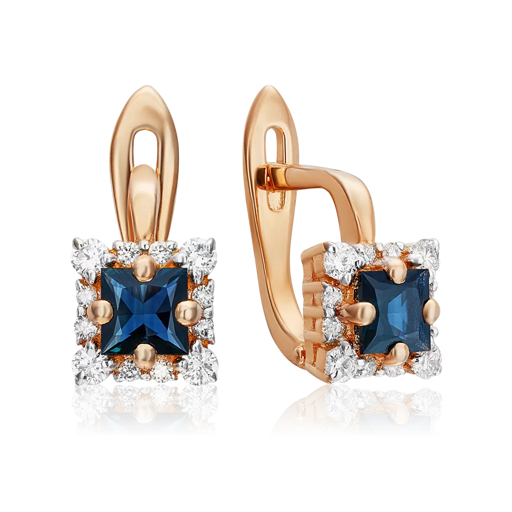 Серьги с английским замком из красного золота с сапфиром и бриллиантами 02-4879-00-105-1110-30