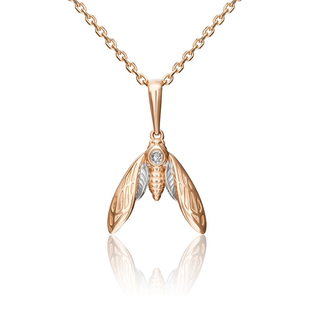 Подвеска «Мотылёк» из красного золота с фианитом 03-3095-00-401-1110-03