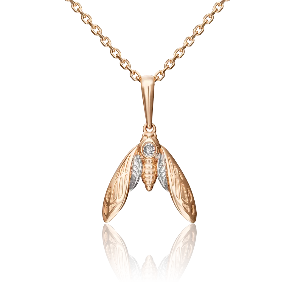 Подвеска «Мотылёк» из красного золота с фианитом 03-3095-00-401-1110-03