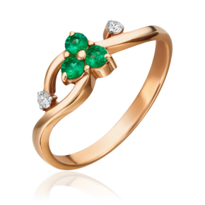 Кольцо из красного золота с изумрудами и бриллиантами