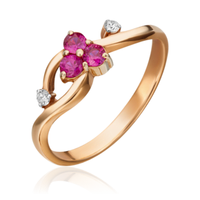 Кольцо из красного золота с рубинами и бриллиантами