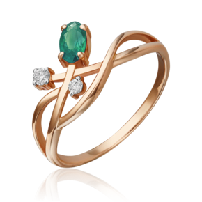 Кольцо из красного золота с изумрудом и бриллиантами