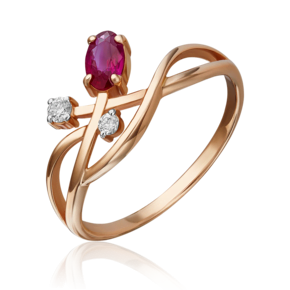 Кольцо из красного золота с рубином и бриллиантами