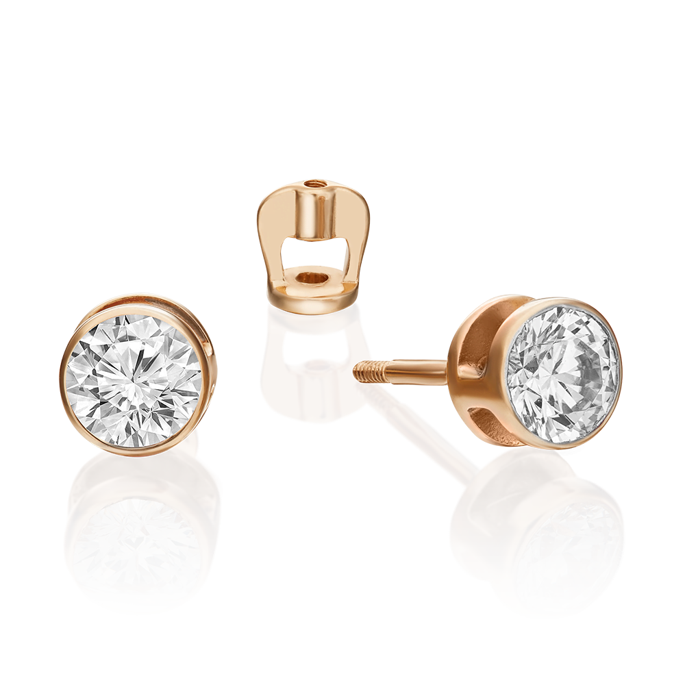 Серьги-пусеты из красного золота с фианитом 02-0295-00-501-1110-38