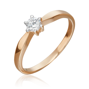 Помолвочное кольцо из красного золота с фианитом