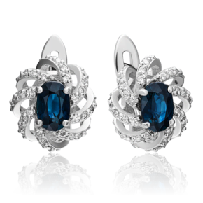 Серьги с английским замком из белого золота с сапфиром и бриллиантами 02-0854-00-105-1120-30