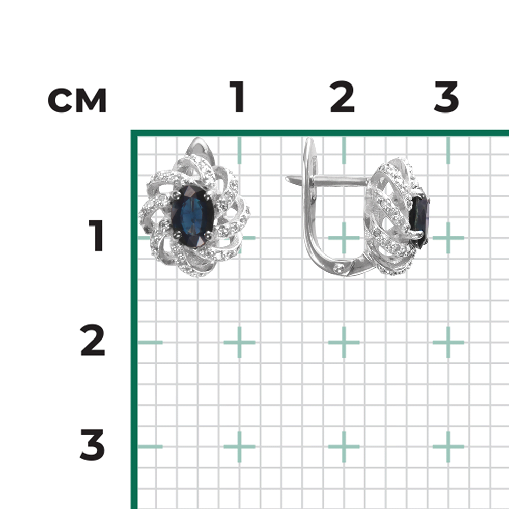 Серьги с английским замком из белого золота с сапфиром и бриллиантами 02-0854-00-105-1120-30