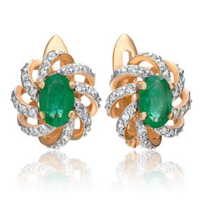 Серьги с английским замком из красного золота с изумрудом и бриллиантами 02-0854-00-106-1110-30