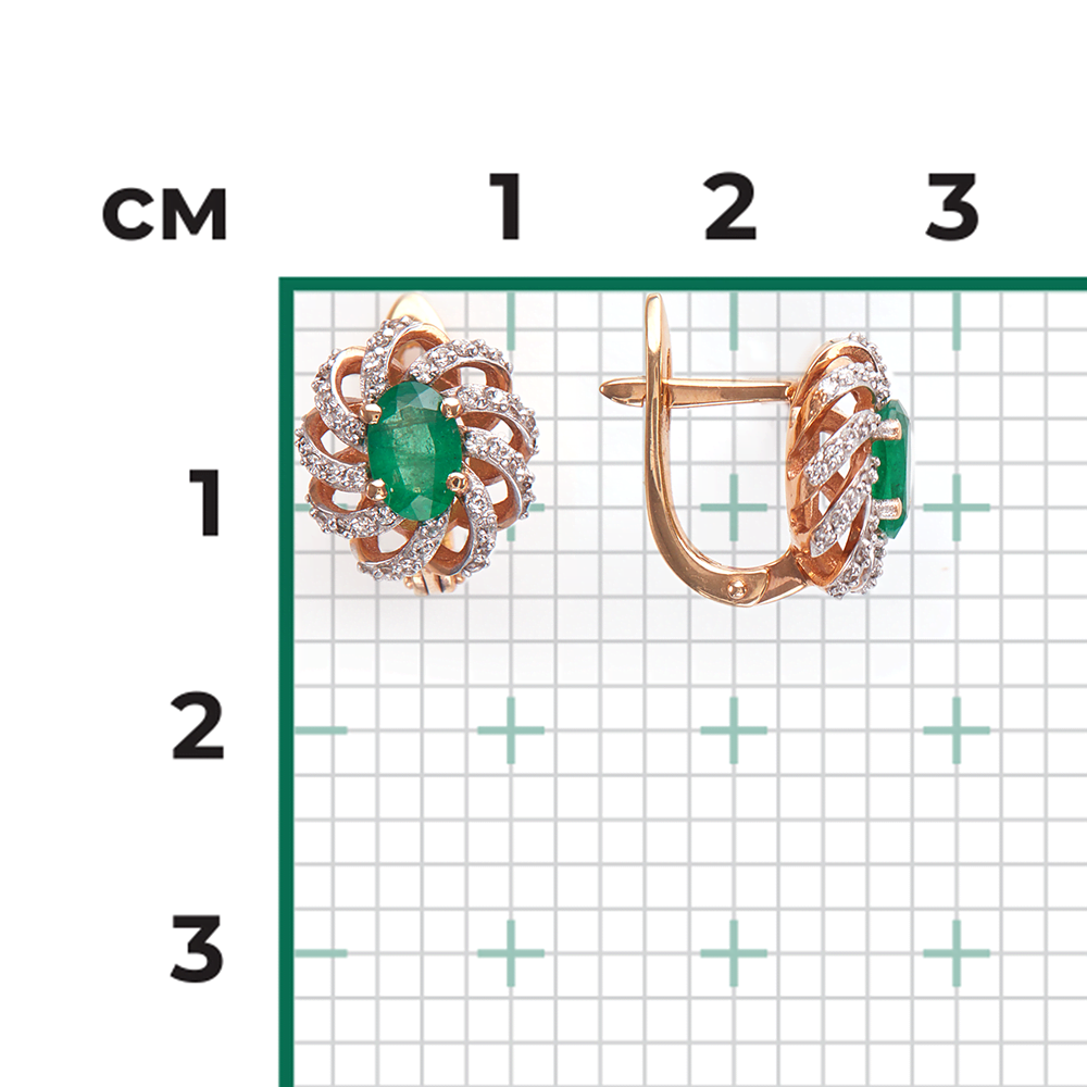 Серьги с английским замком из красного золота с изумрудом и бриллиантами 02-0854-00-106-1110-30