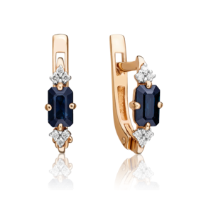 Серьги с английским замком из красного золота с сапфиром и бриллиантами 02-0859-00-105-1110-30