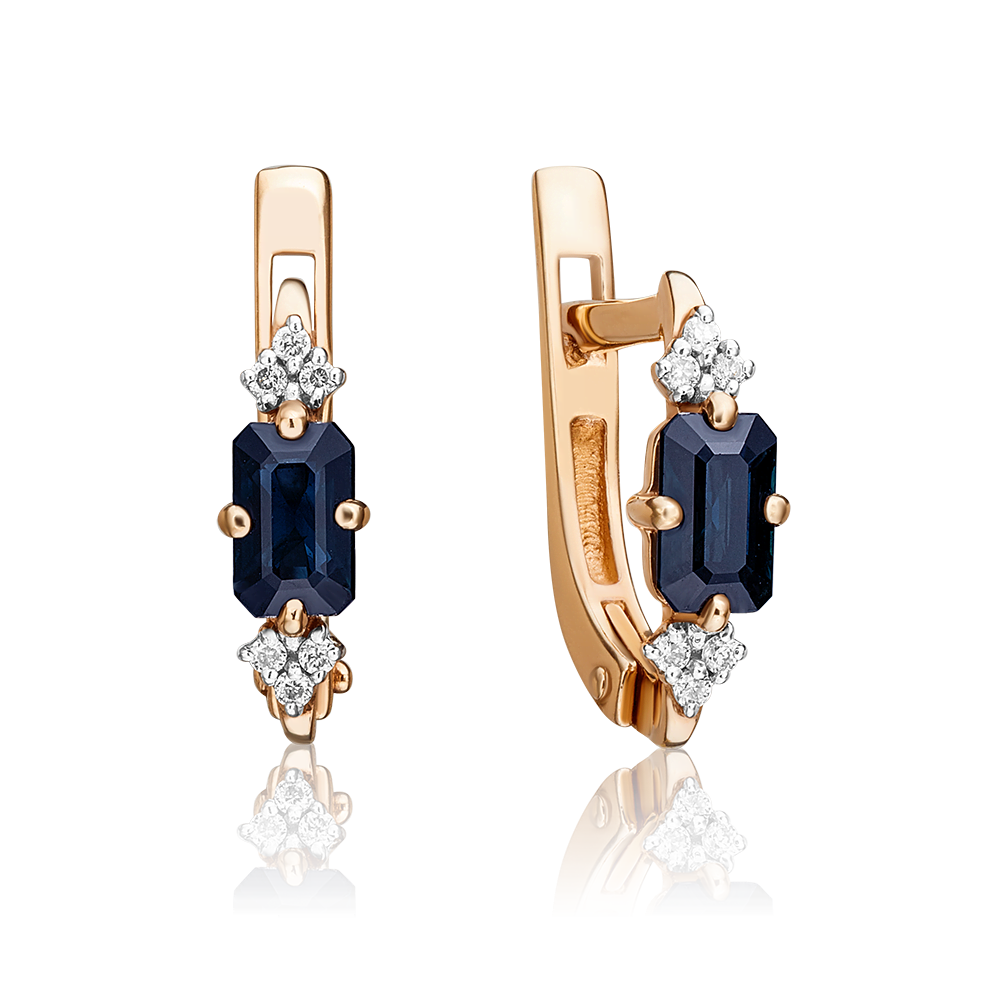 Серьги с английским замком из красного золота с сапфиром и бриллиантами 02-0859-00-105-1110-30