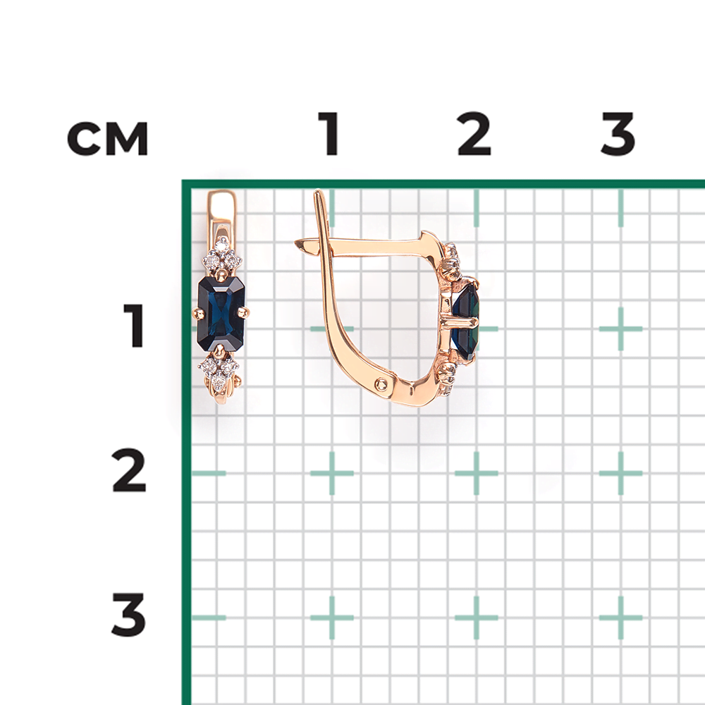 Серьги с английским замком из красного золота с сапфиром и бриллиантами 02-0859-00-105-1110-30