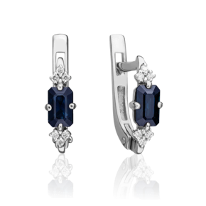 Серьги с английским замком из белого золота с сапфиром и бриллиантами 02-0859-00-105-1120-30