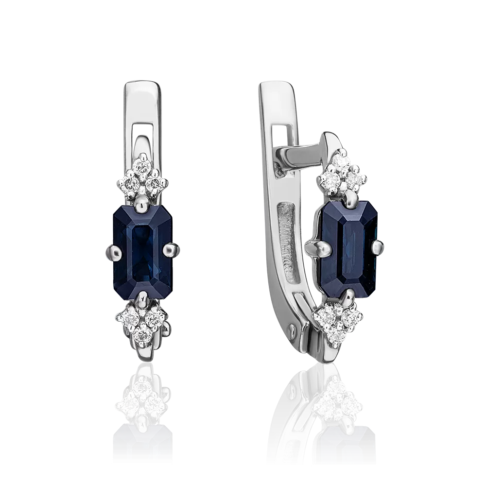 Серьги с английским замком из белого золота с сапфиром и бриллиантами 02-0859-00-105-1120-30