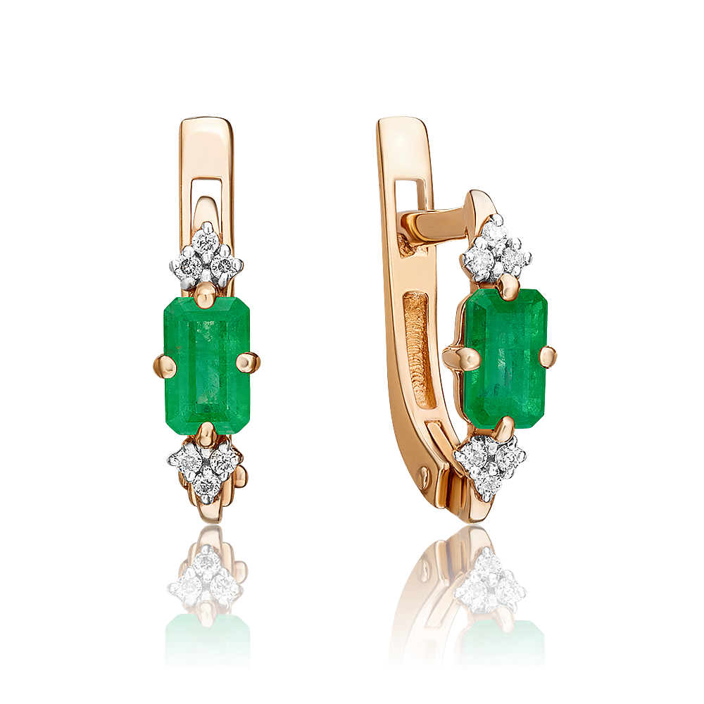 Серьги с английским замком из красного золота с изумрудом и бриллиантами 02-0859-00-106-1110-30