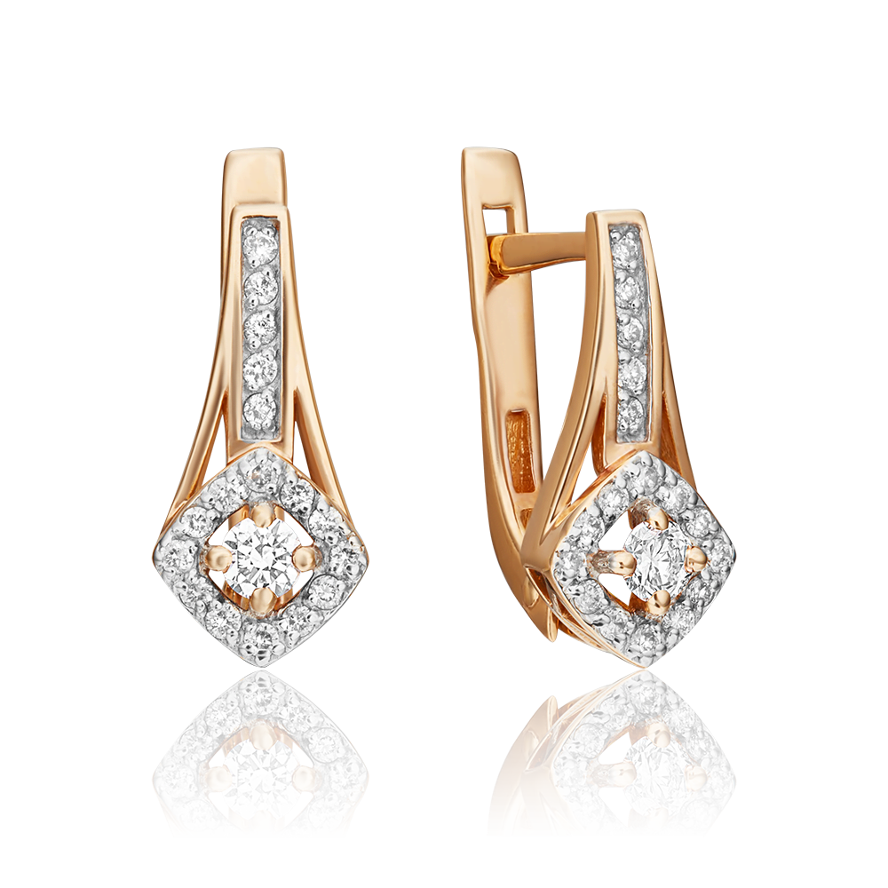 Серьги с английским замком из красного золота с бриллиантами 02-0882-00-101-1110-30