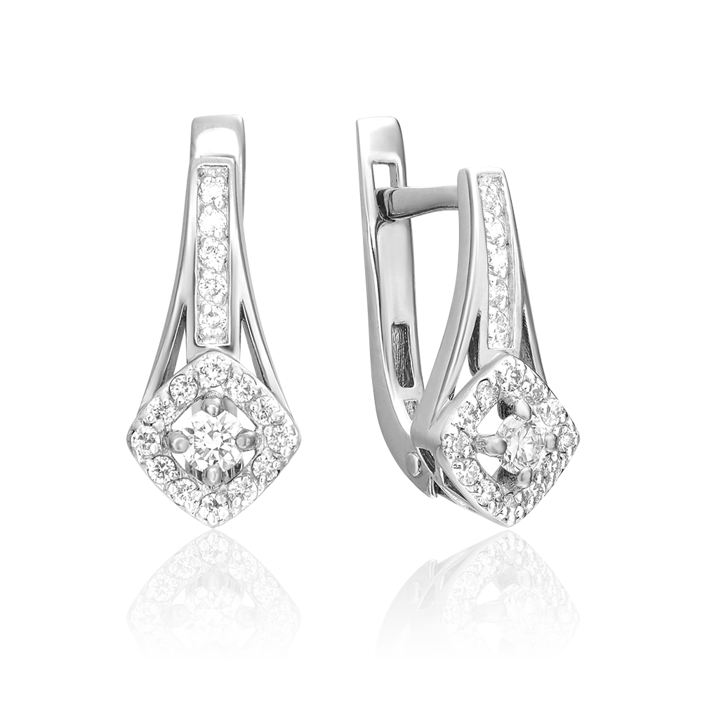 Серьги с английским замком из белого золота с бриллиантами 02-0882-00-101-1120-30