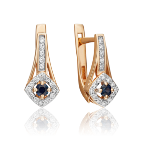 Серьги с английским замком из красного золота с сапфиром и бриллиантами 02-0882-00-105-1110-30