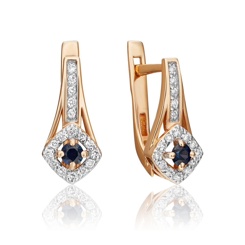 Серьги с английским замком из красного золота с сапфиром и бриллиантами 02-0882-00-105-1110-30