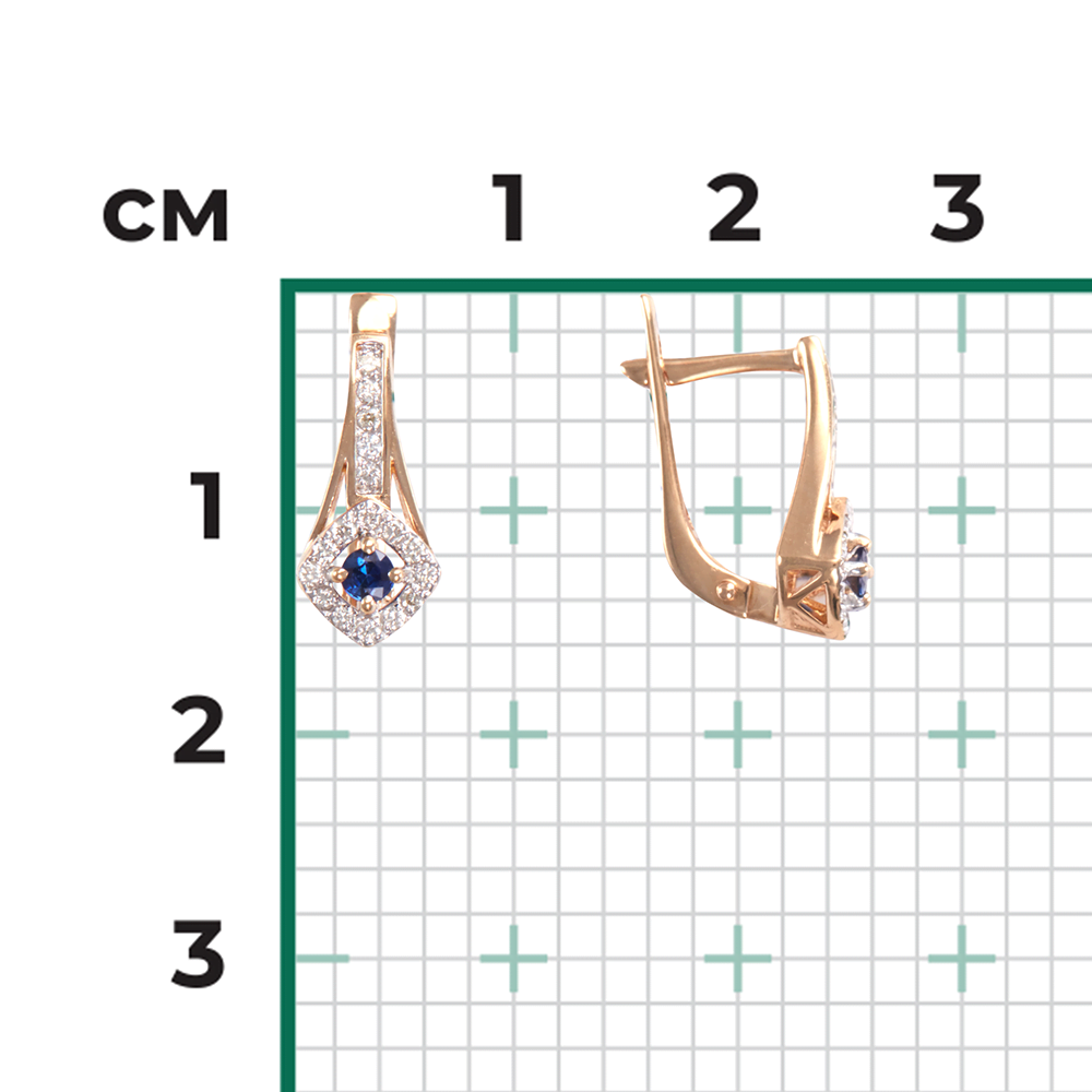 Серьги с английским замком из красного золота с сапфиром и бриллиантами 02-0882-00-105-1110-30