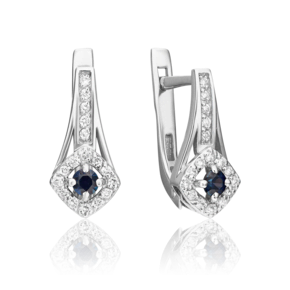 Серьги с английским замком из белого золота с сапфиром и бриллиантами 02-0882-00-105-1120-30